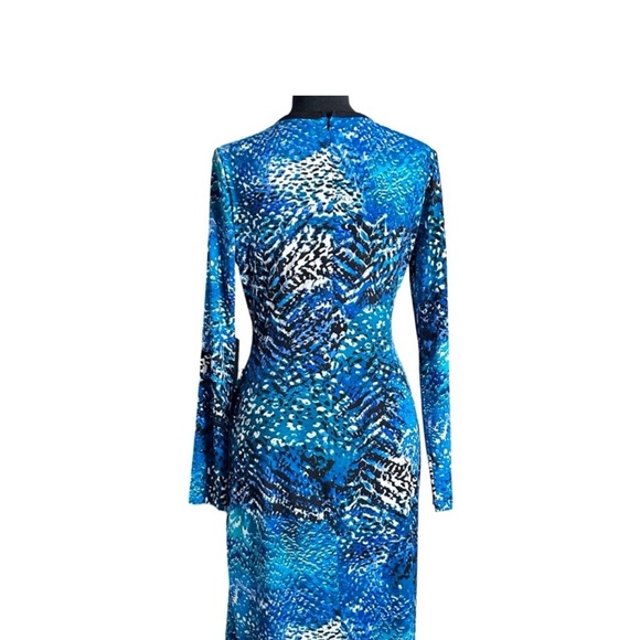 Calvin Klein Blue Aqua Print Bodycon Faux Wrap Dress Size 8 - Picture 2 of 9